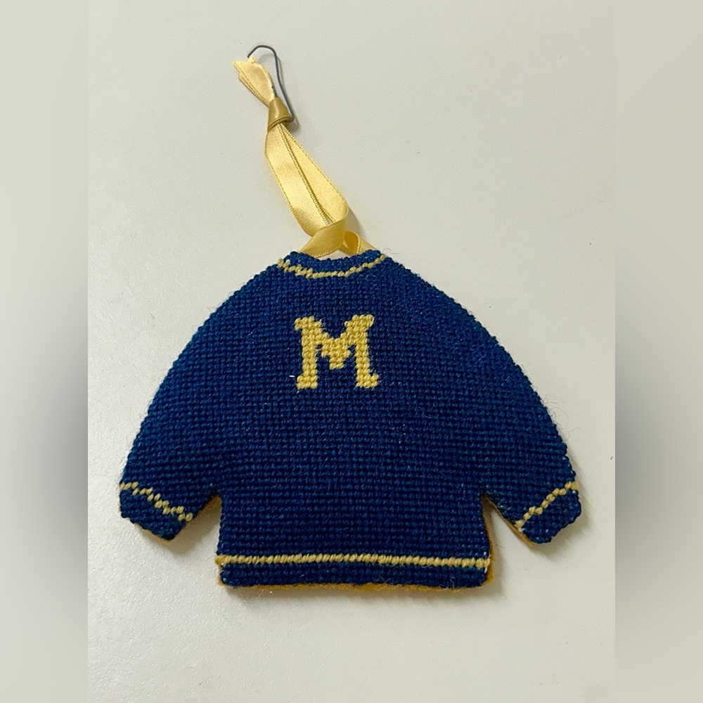 Mid Century Vintage Hand Knitted University of Michigan Wool Sweater Ornament